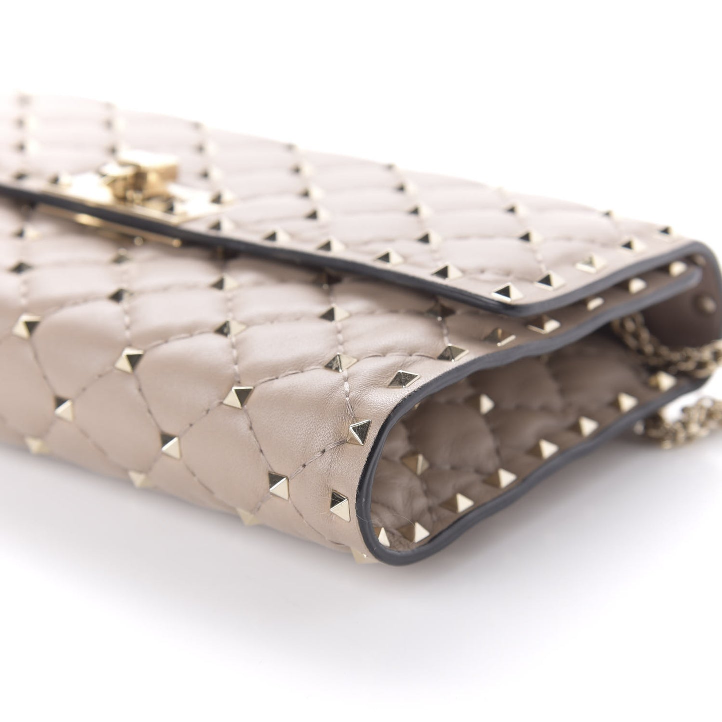 Lambskin Rockstud Spike Wallet on Chain Poudre