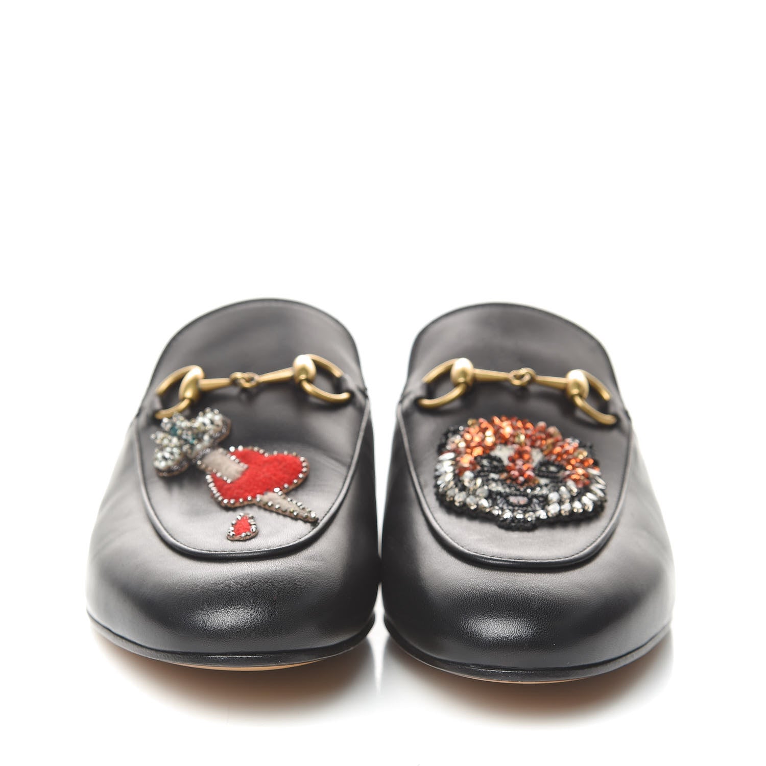 Gucci Calfskin Crystal Tiger Embroidered Princetown Slippers 37.5 Black 2 of 9