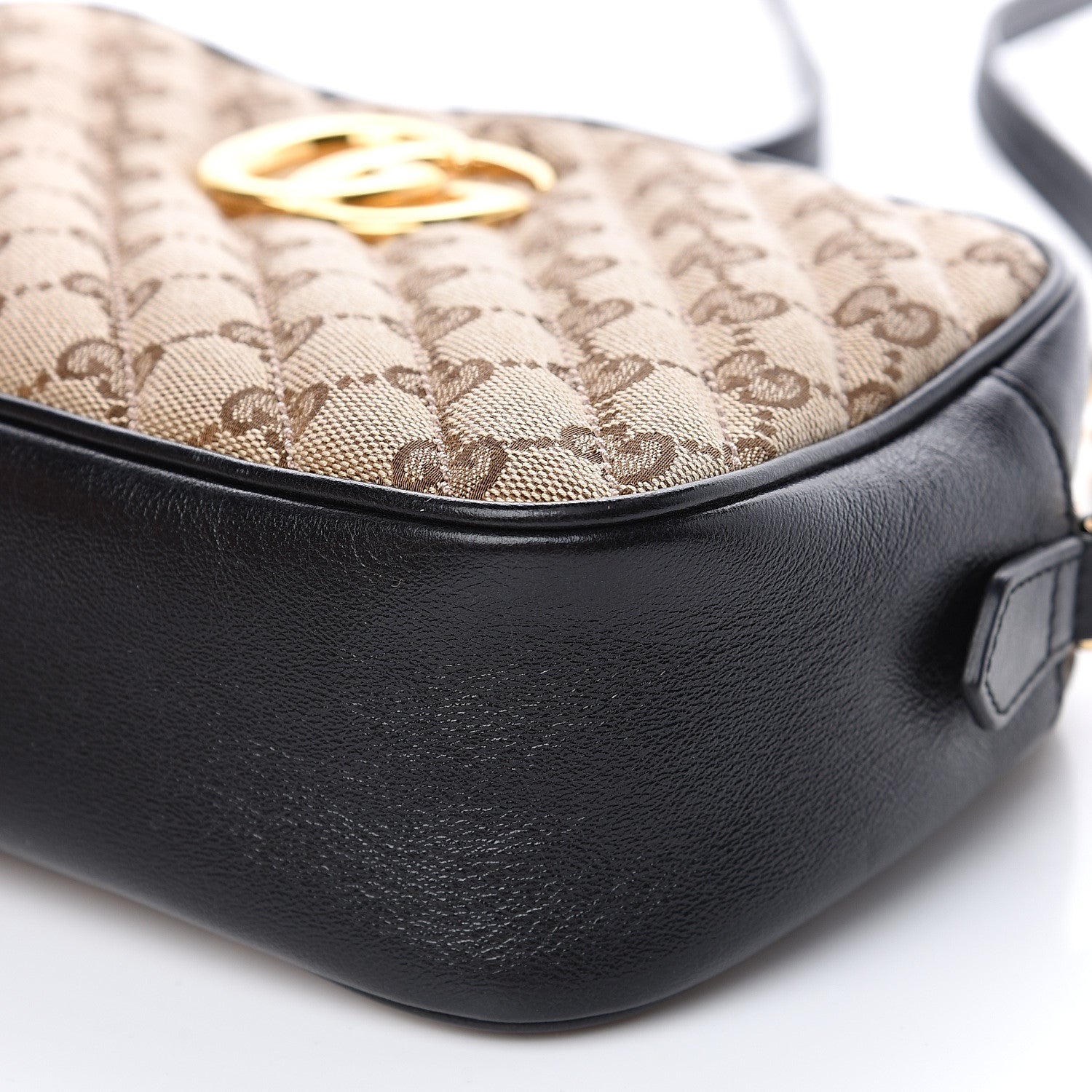 Gucci Monogram Matelasse Diagonal Small GG Marmont Chain Shoulder Bag Beige Black 10 of 10