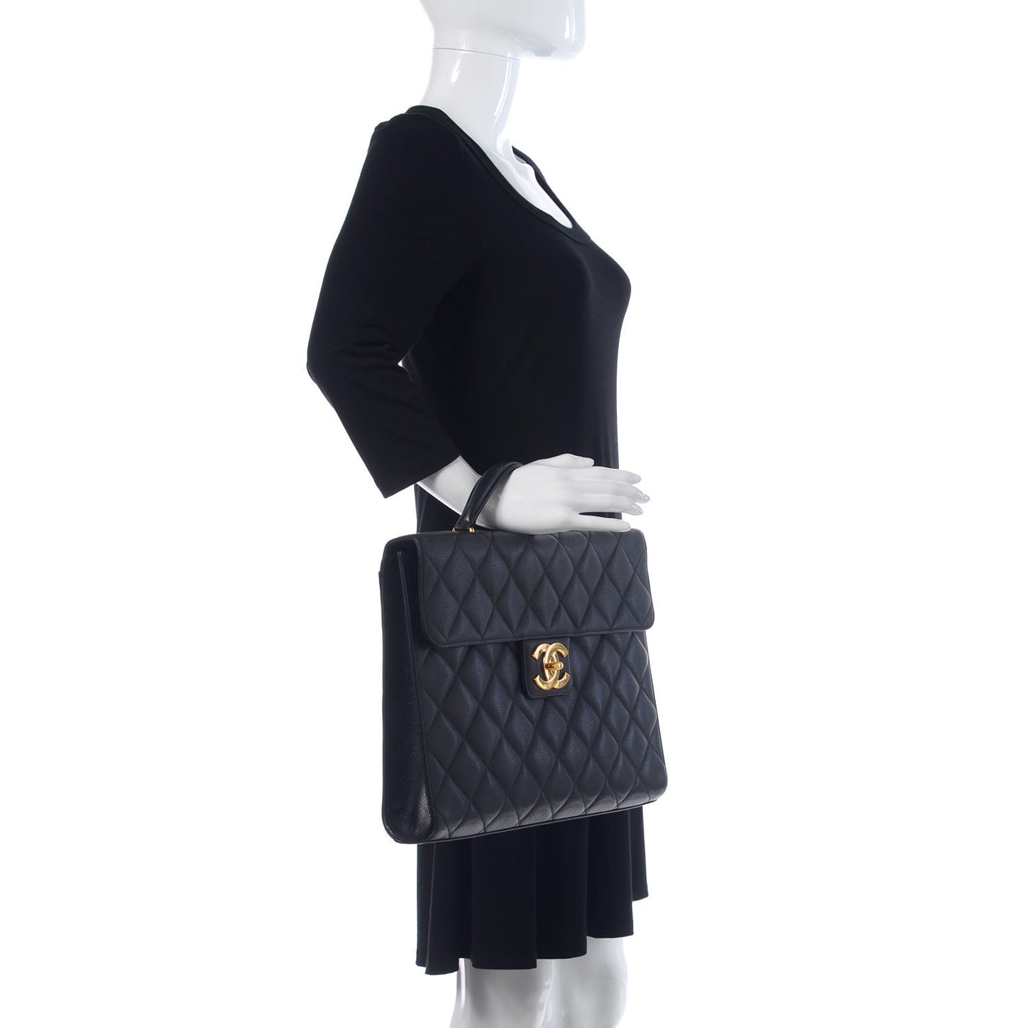 Caviar Quilted Briefcase Laptop Bag Black