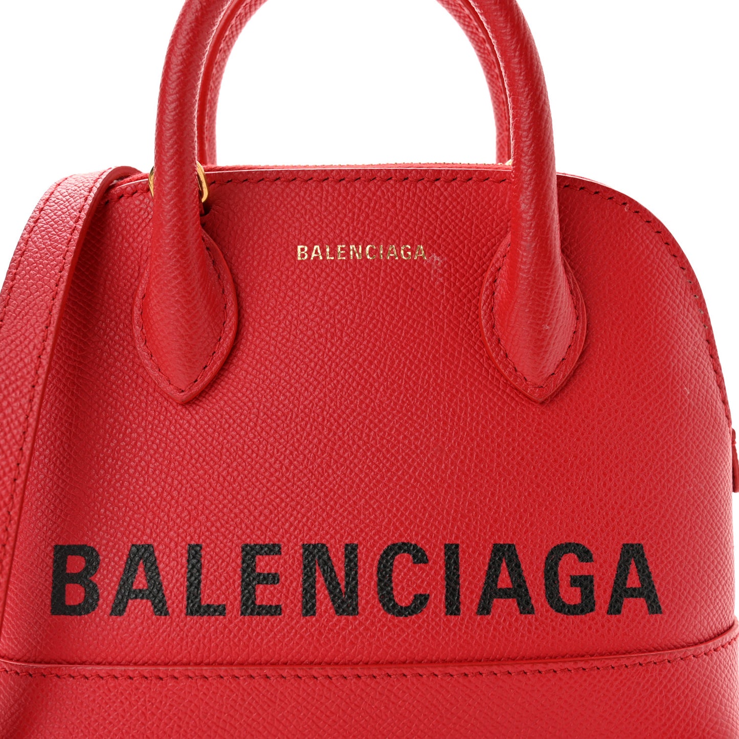 Signature Grained Calfskin Logo XXS Ville Top Handle Bag Rouge Lantern Black