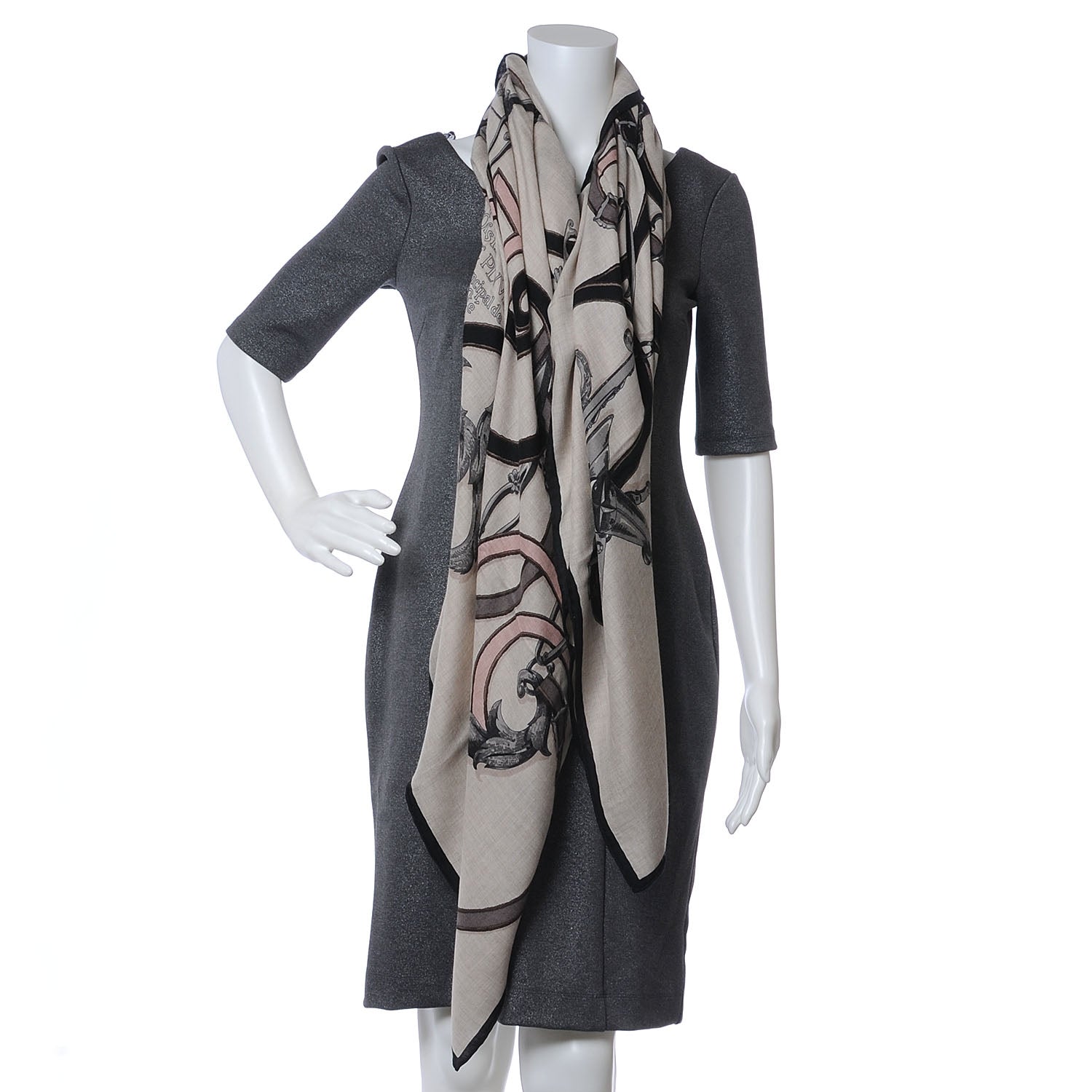 Hermes Cashmere Silk L Instruction Du Roi Shawl 140 4 of 9