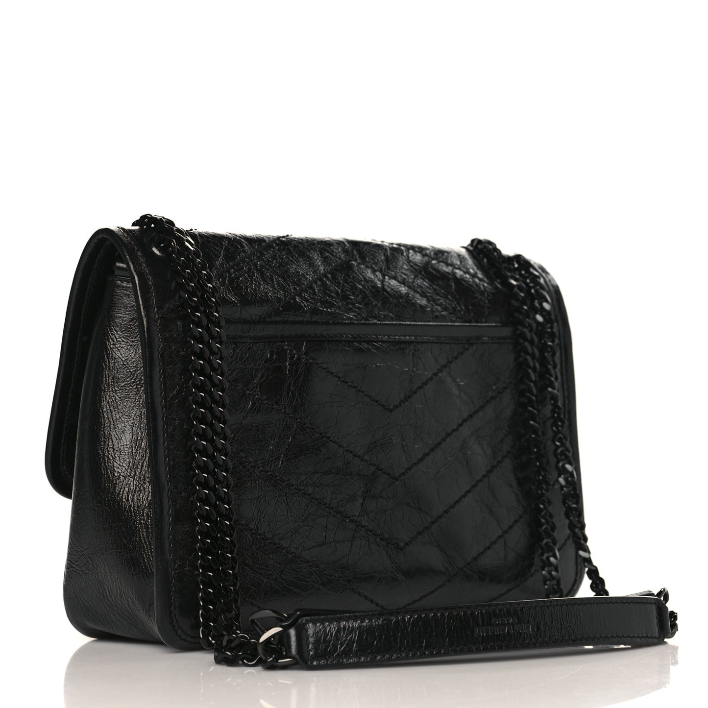 Crinkled Calfskin Matelasse Monogram Baby Niki Chain Satchel Black