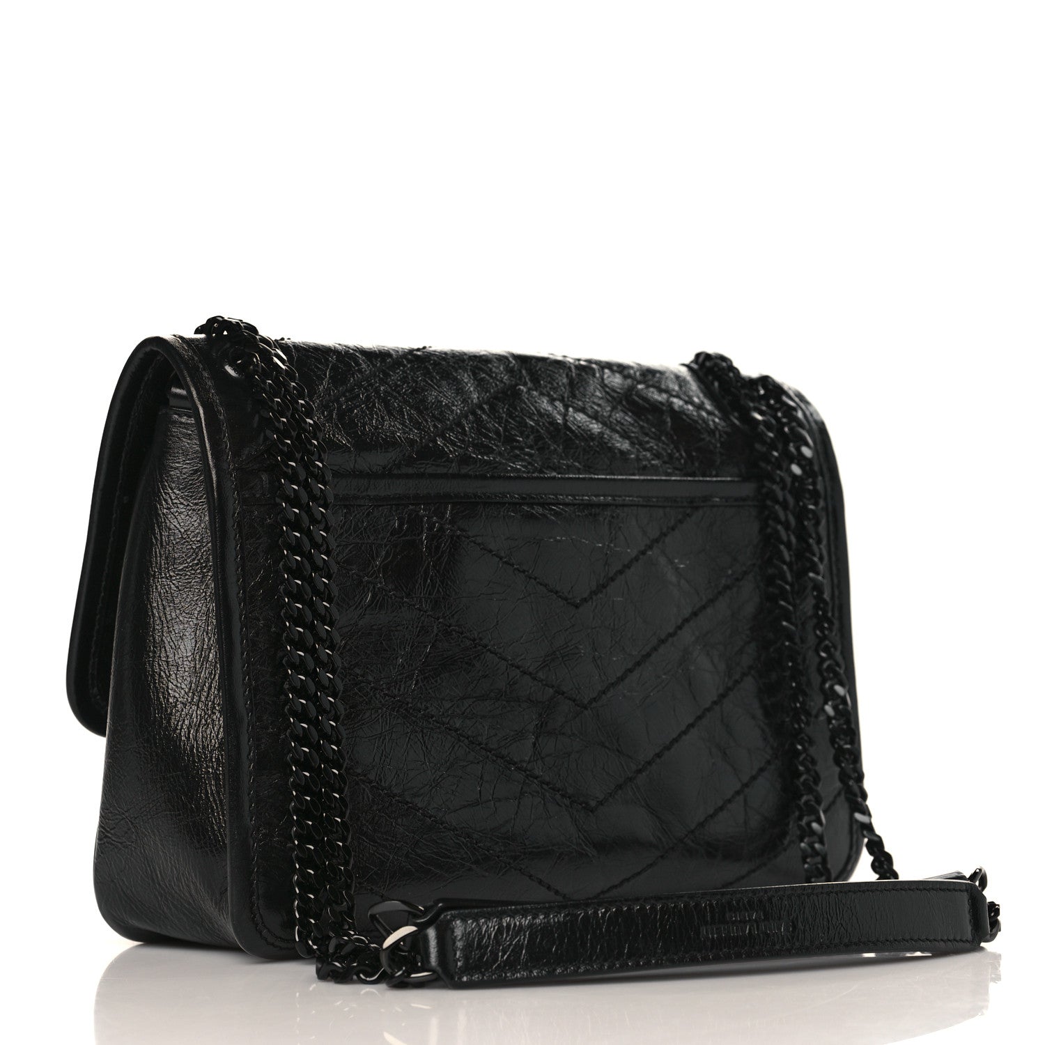 Saint Laurent Crinkled Calfskin Matelasse Monogram Baby Niki Chain Satchel Black 3 of 9