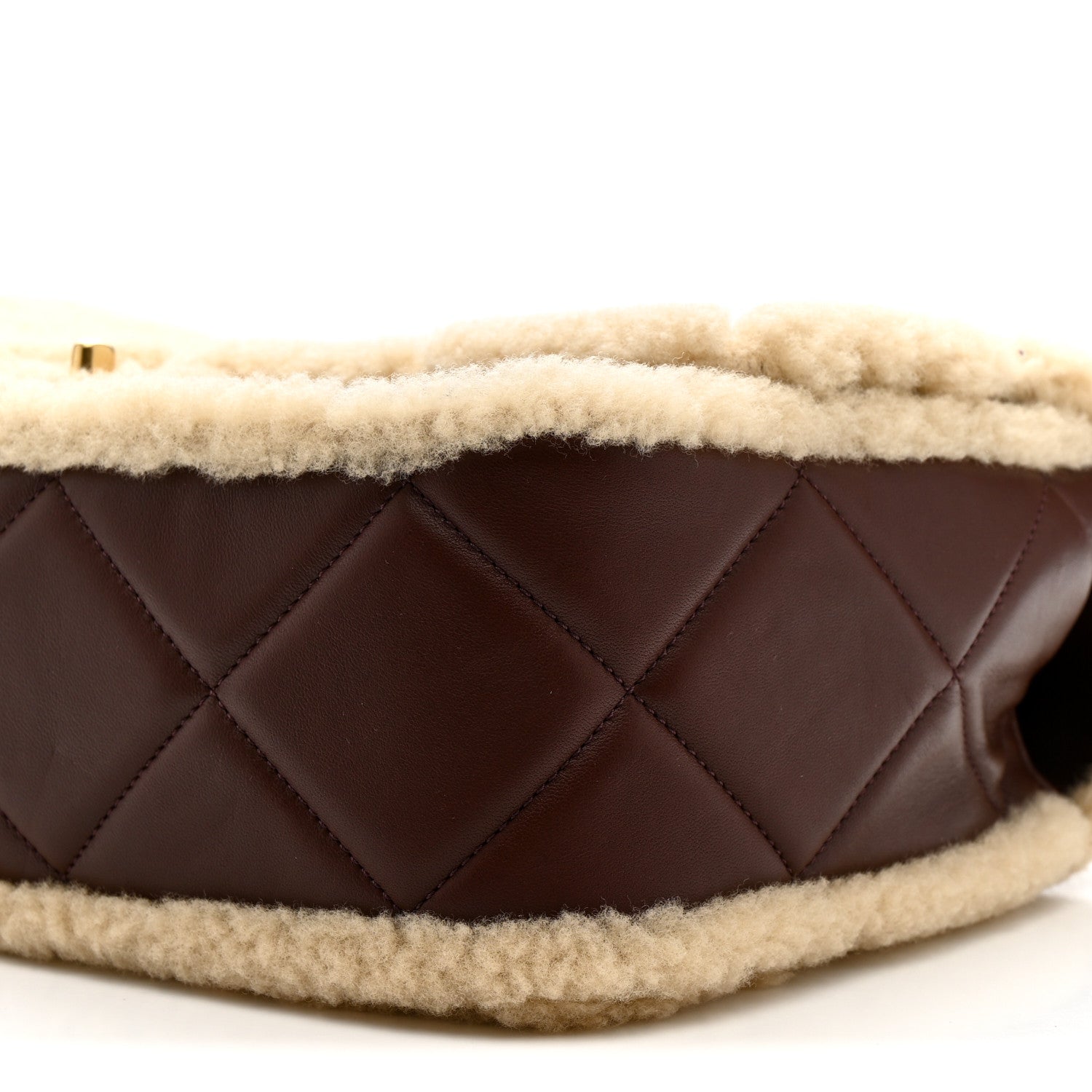 Chanel Shearling Lambskin Quilted Large Furry Coco Flap Beige Dark Brown 10 of 11