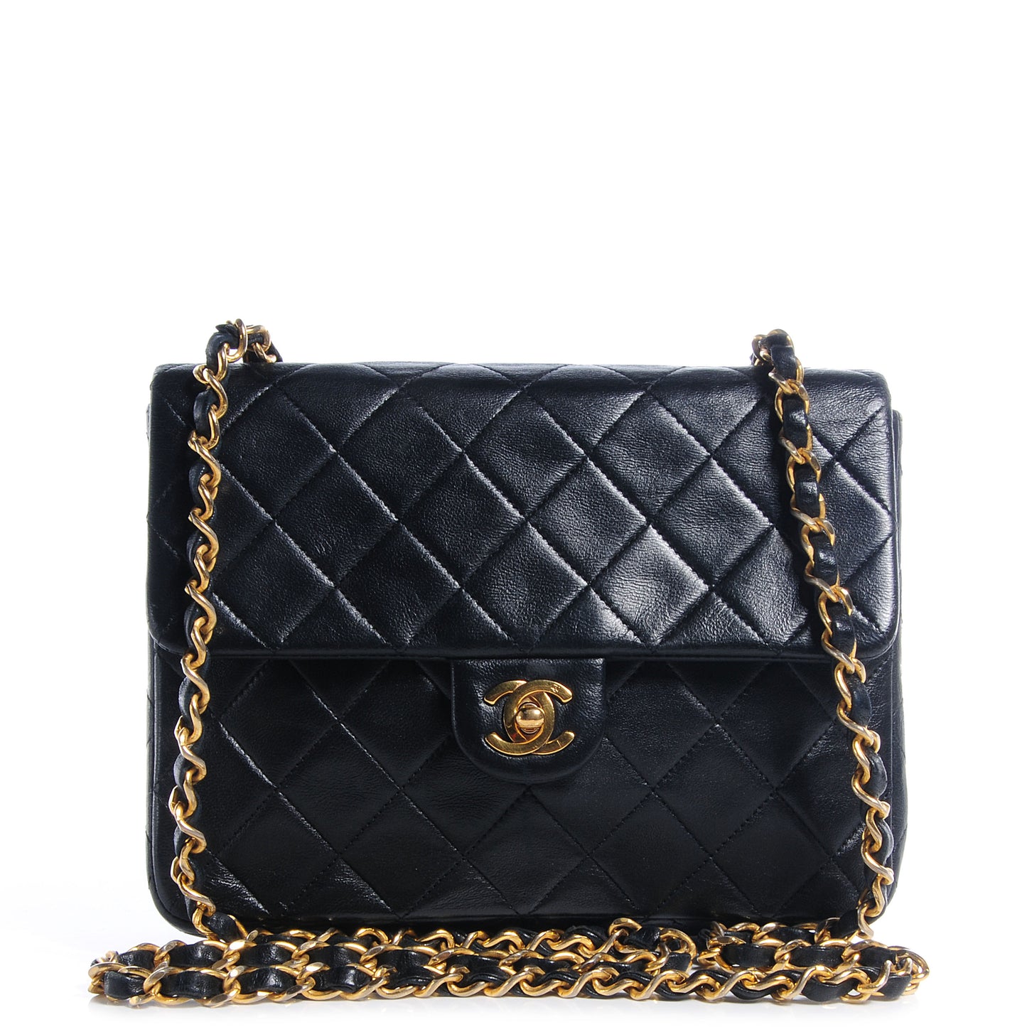 Lambskin Quilted Mini Square Flap Black