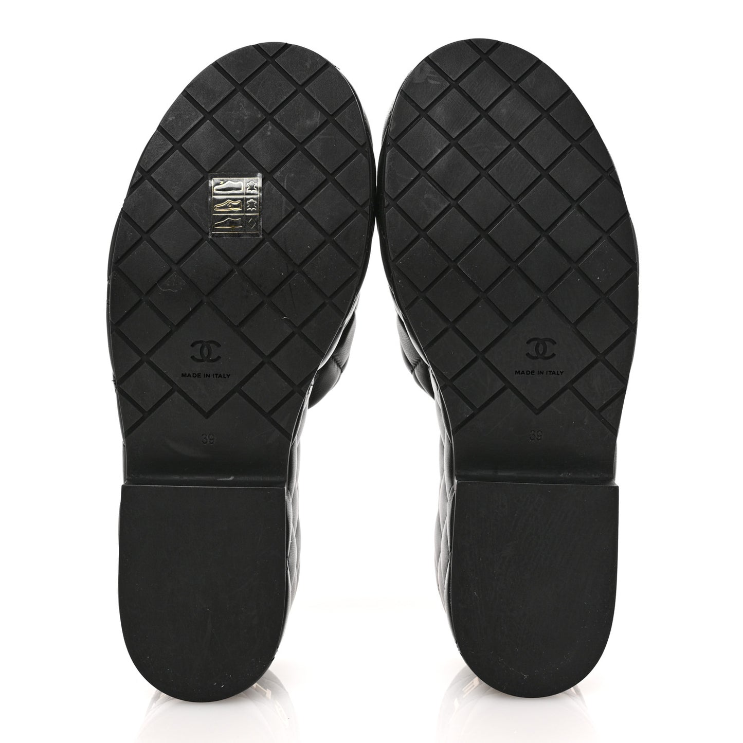 Lambskin Quilted CC Mules Wedge Sandals 39 Black