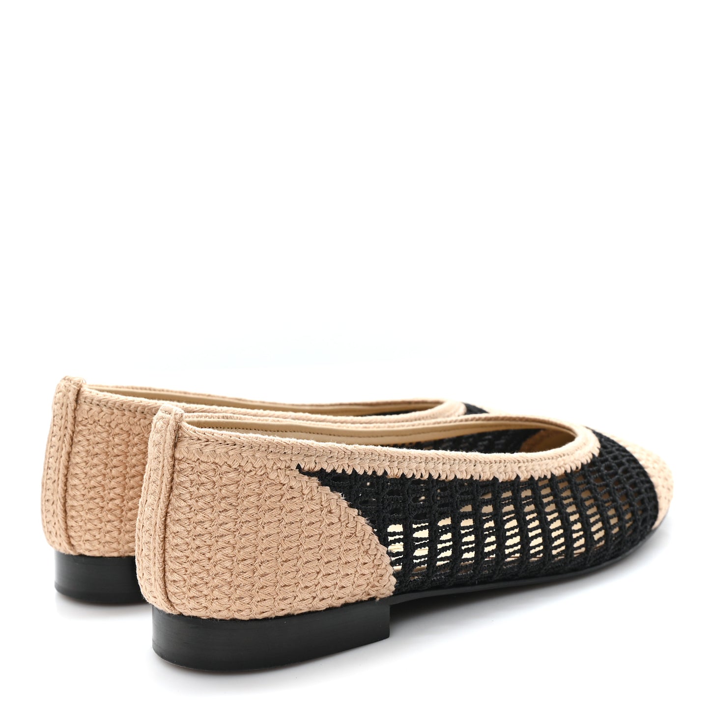 Raffia Cap Toe Ballerina Flats 37 Black Beige