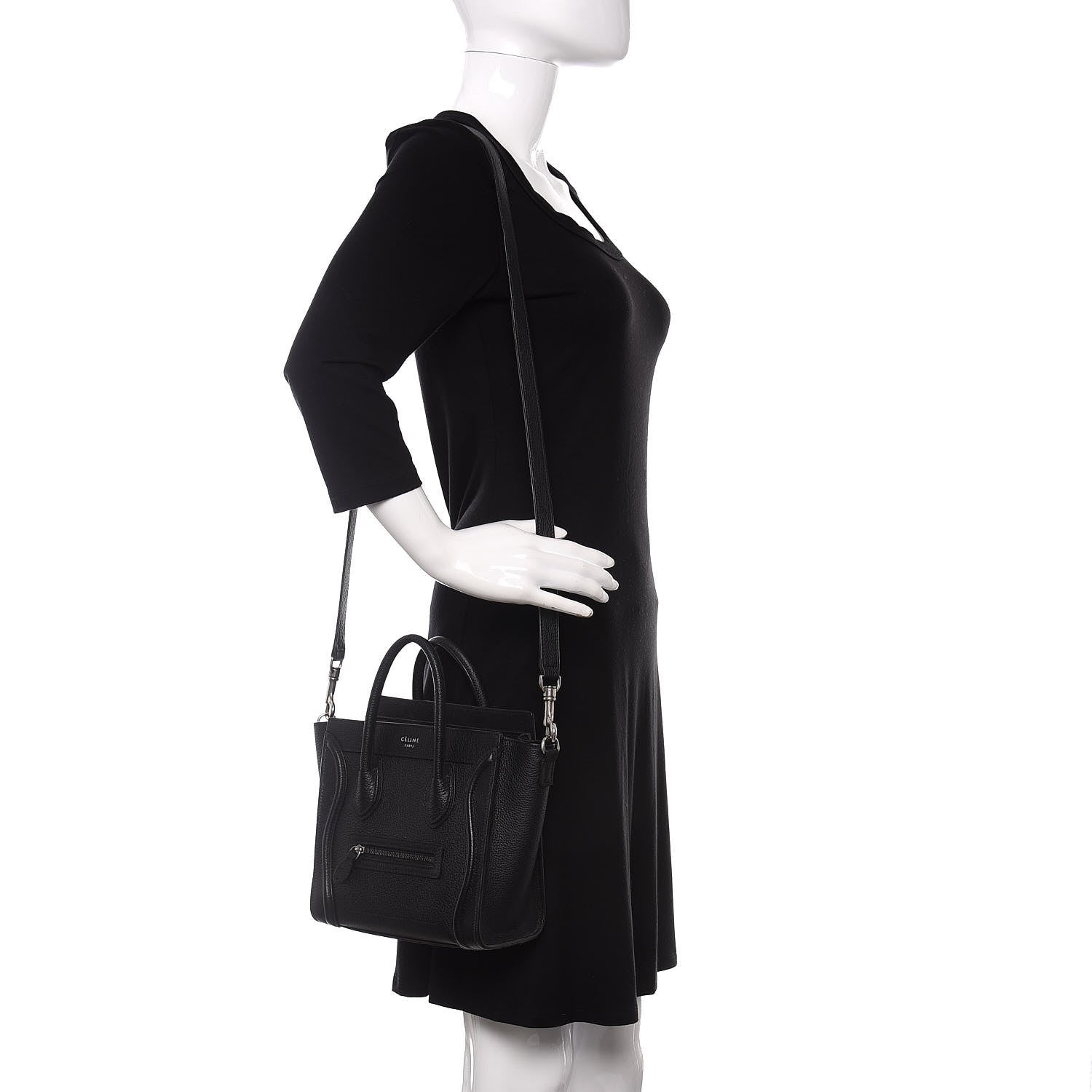 Celine Drummed Calfskin Nano Luggage Black 2 of 10