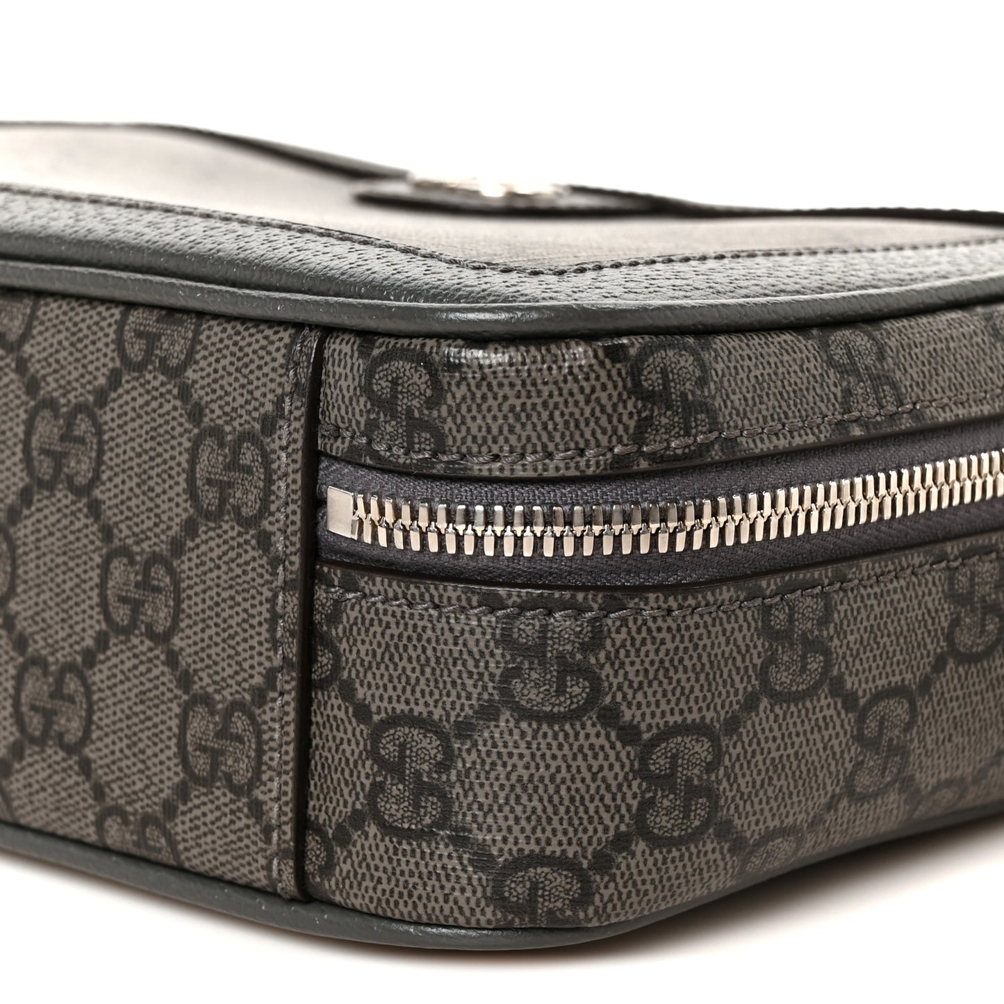 GG Supreme Monogram Textured Dollar Calfskin Small Ophidia Top Handle Shoulder Bag  Grey Black Graphite Grey
