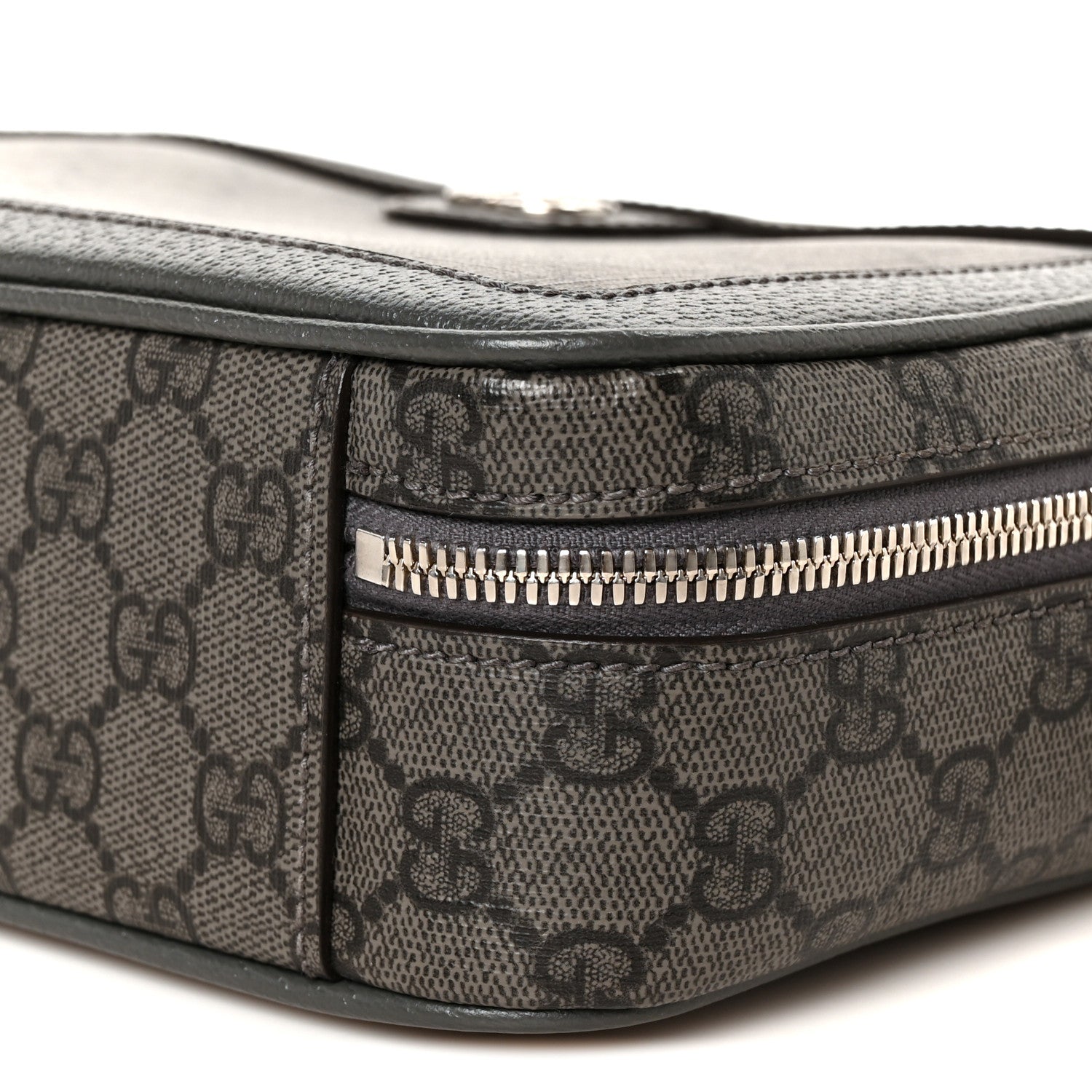 Gucci GG Supreme Monogram Textured Dollar Calfskin Small Ophidia Top Handle Shoulder Bag  Grey Black Graphite Grey 11 of 11