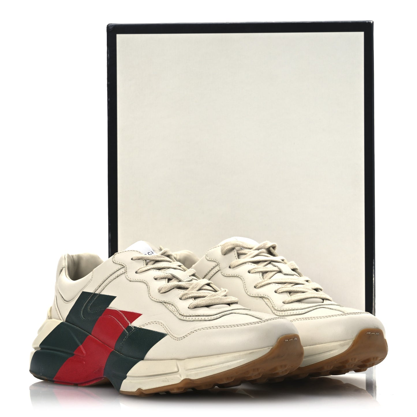 Calfskin Web Printed Mens Rhyton Sneakers 10 Mystic White