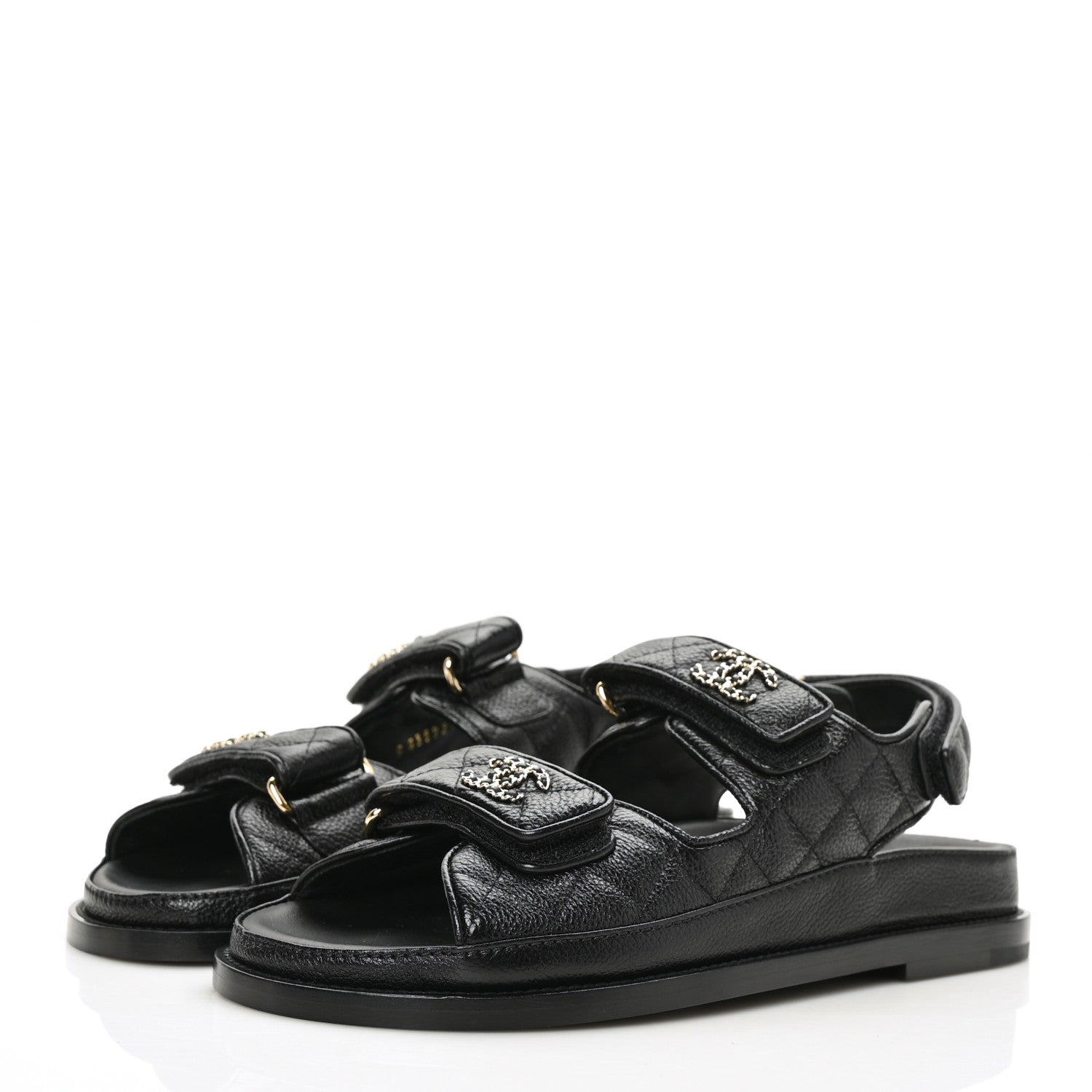 Chanel Grained Calfskin Velcro Dad Sandals 36.5 Black 3 of 9