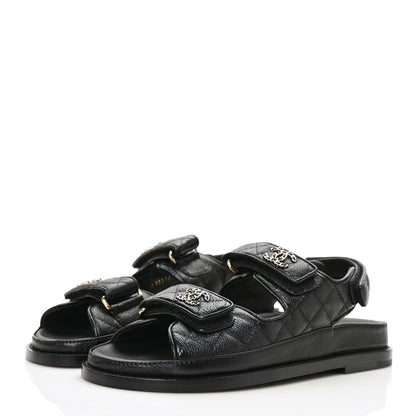 Chanel Grained Calfskin Velcro Dad Sandals 36.5 Black 3 of 9
