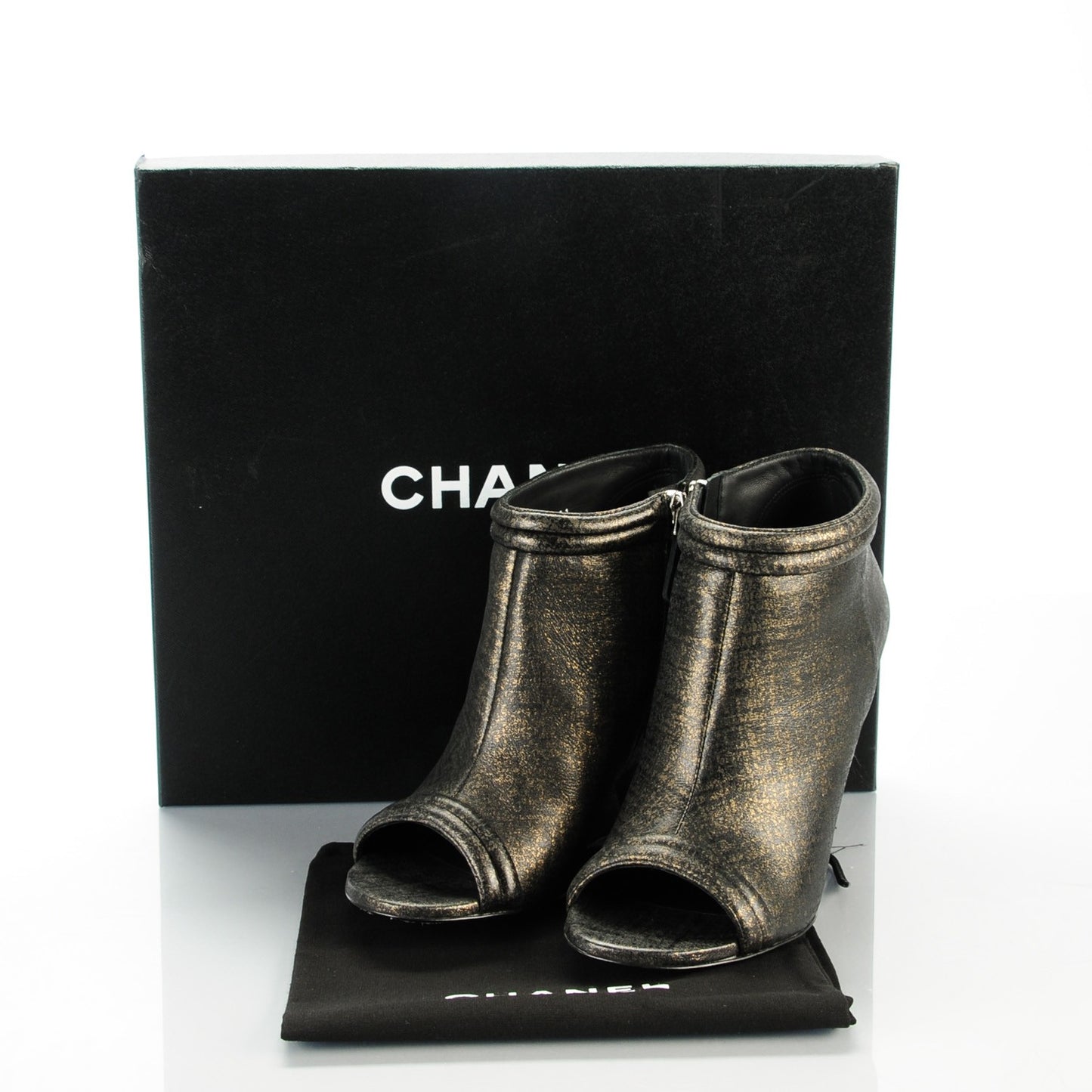 Fantasy Lambskin Peep Toe Short Boots 38 Black Gold