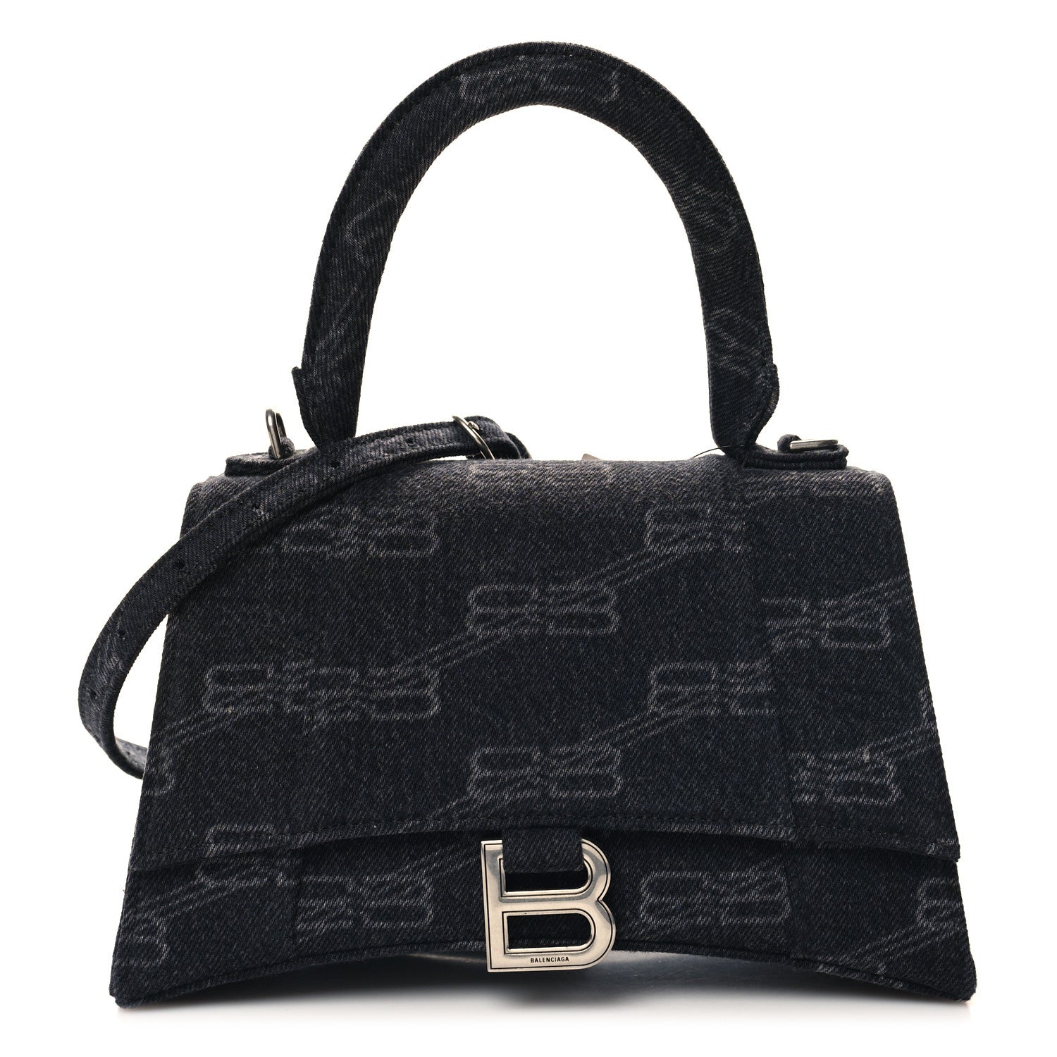 Balenciaga Washed Denim BB Monogram Small Hourglass Top Handle Bag Black 1 of 9