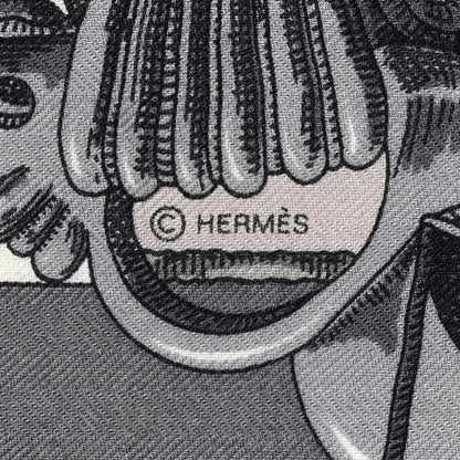 Hermes Cashmere Silk L Instruction Du Roy Shawl 140 Gris Acier White Black 6 of 7