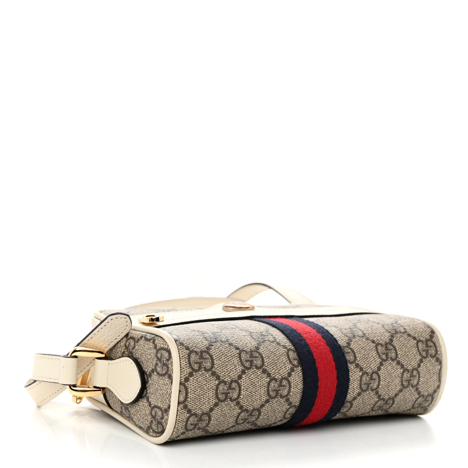 Gucci GG Supreme Monogram Textured Calfskin Web Mini Ophidia Shoulder Bag Beige Ebony Mystic White 4 of 10