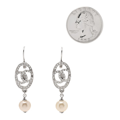 Chanel Pearl Crystal Oval CC Drop Earrings Silver 2 of 4