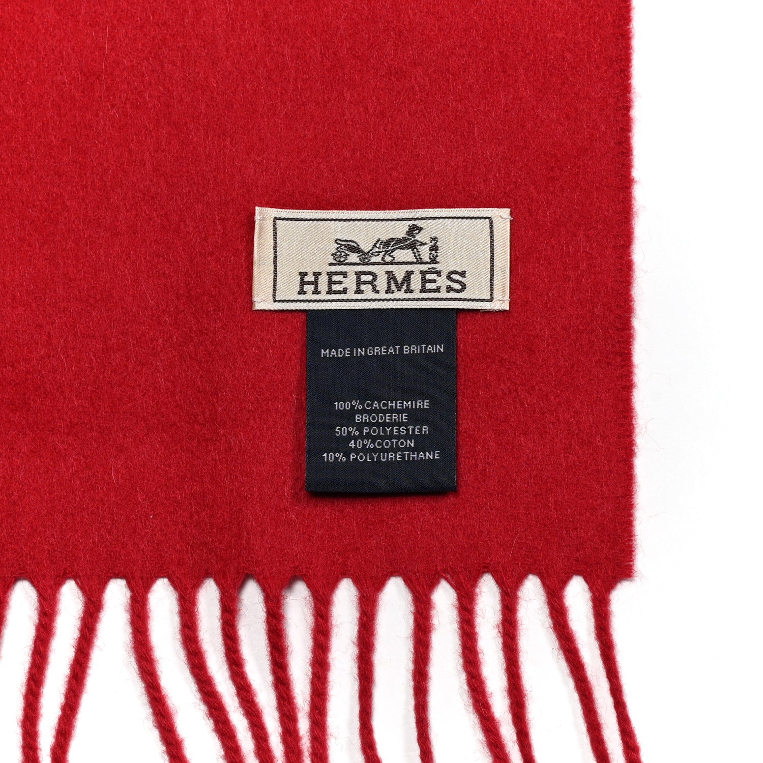 Hermes Cashmere Embroidered Tiger Fringe Scarf Red 3 of 5