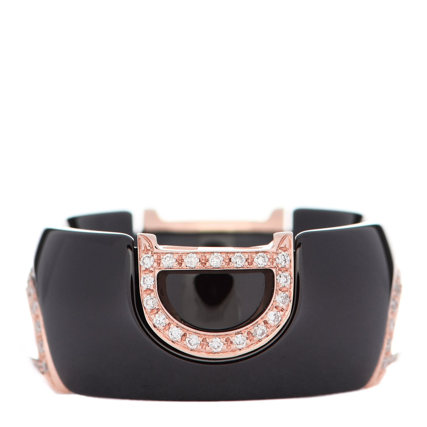 18K Pink Gold Ceramic Diamond D Icon Ring 53 6.25 Black