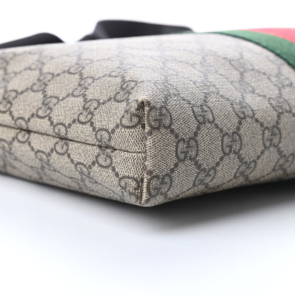 Gucci GG Supreme Monogram Calfskin Web Medium Flat Messenger Bag Beige Ebony Black 9 of 10
