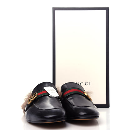 Gucci Goatskin Fur Web GG Mens Princetown Slippers 10.5 Black 10 of 10