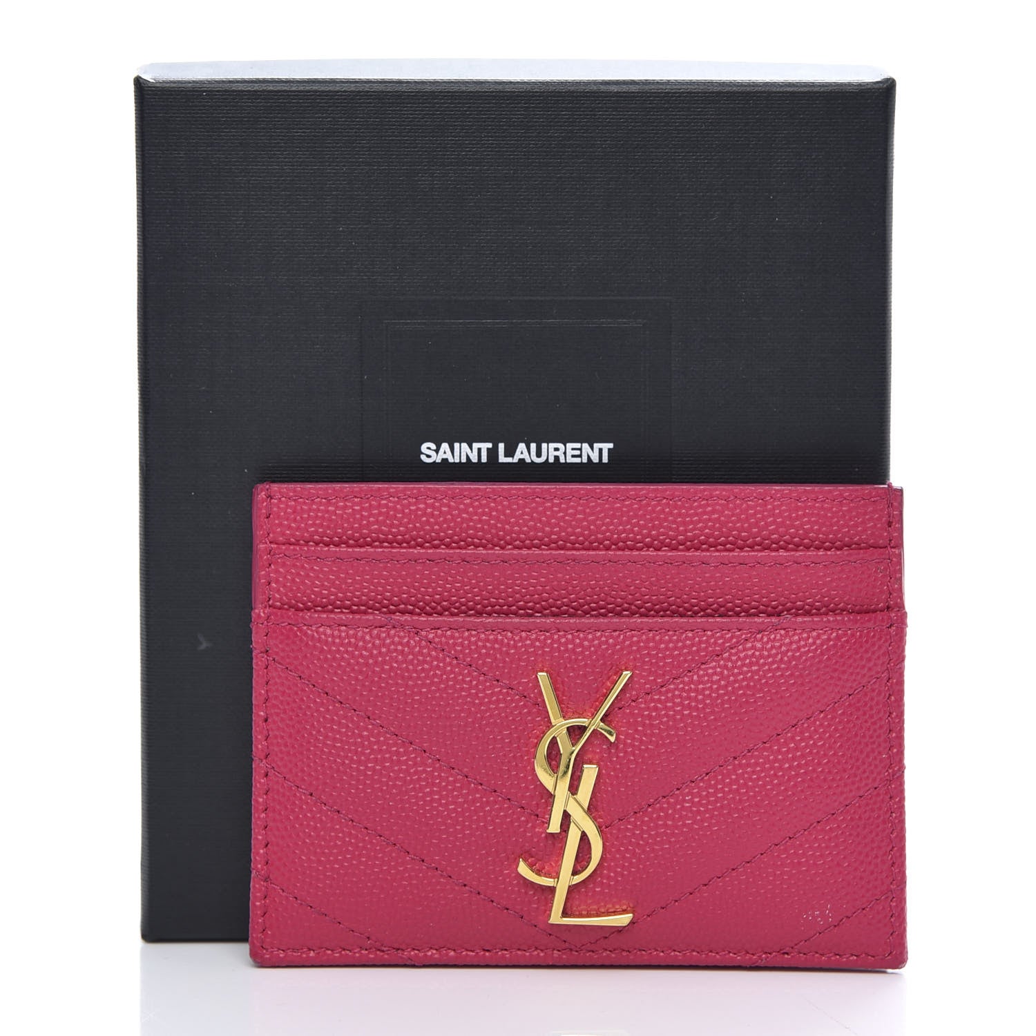 Saint Laurent Grain De Poudre Matelasse Chevron Monogram Credit Card Case Fresh Fuxia 8 of 8