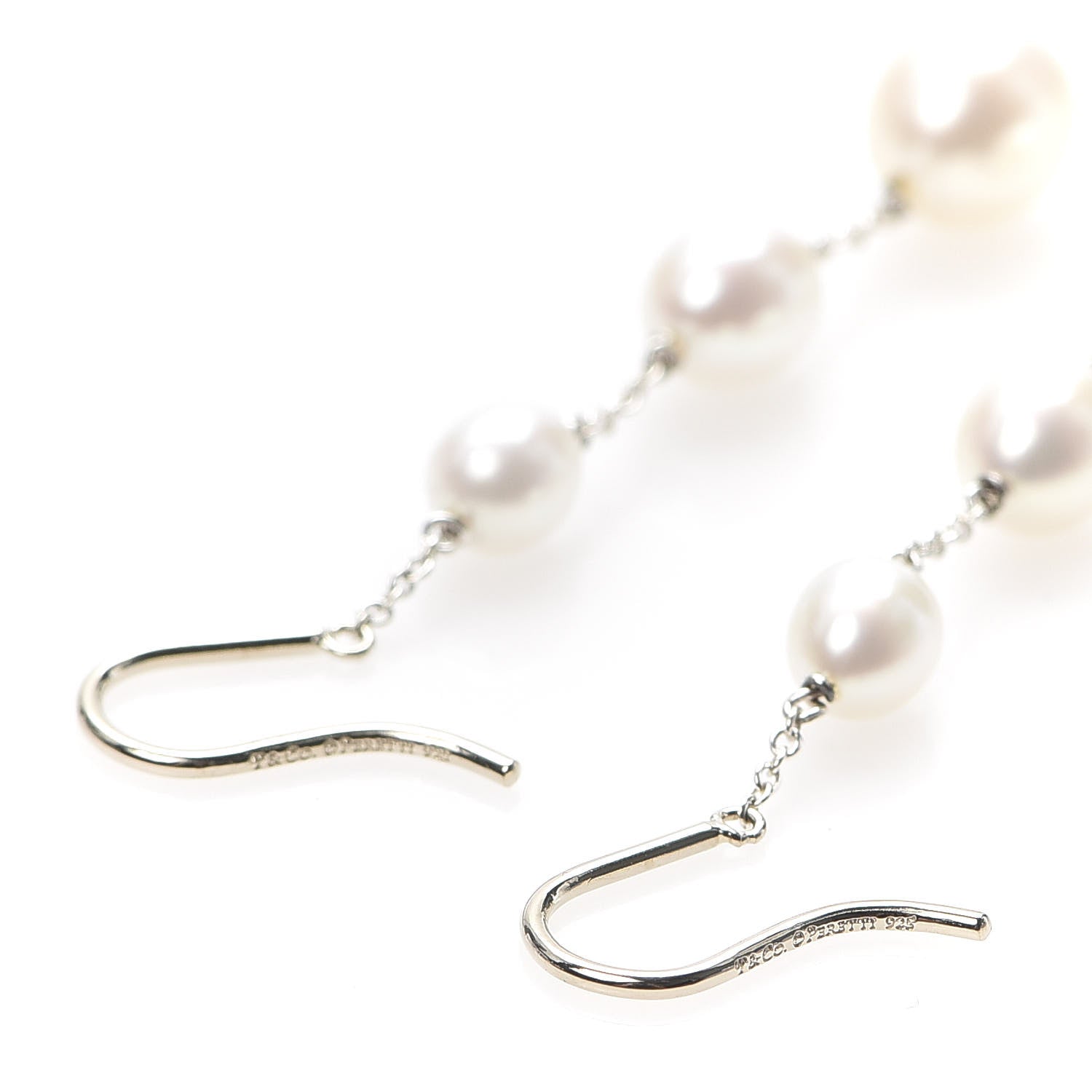 Tiffany Sterling Silver Pearl Elsa Peretti Pearls By The Yard Chain Earrings 3 of 4