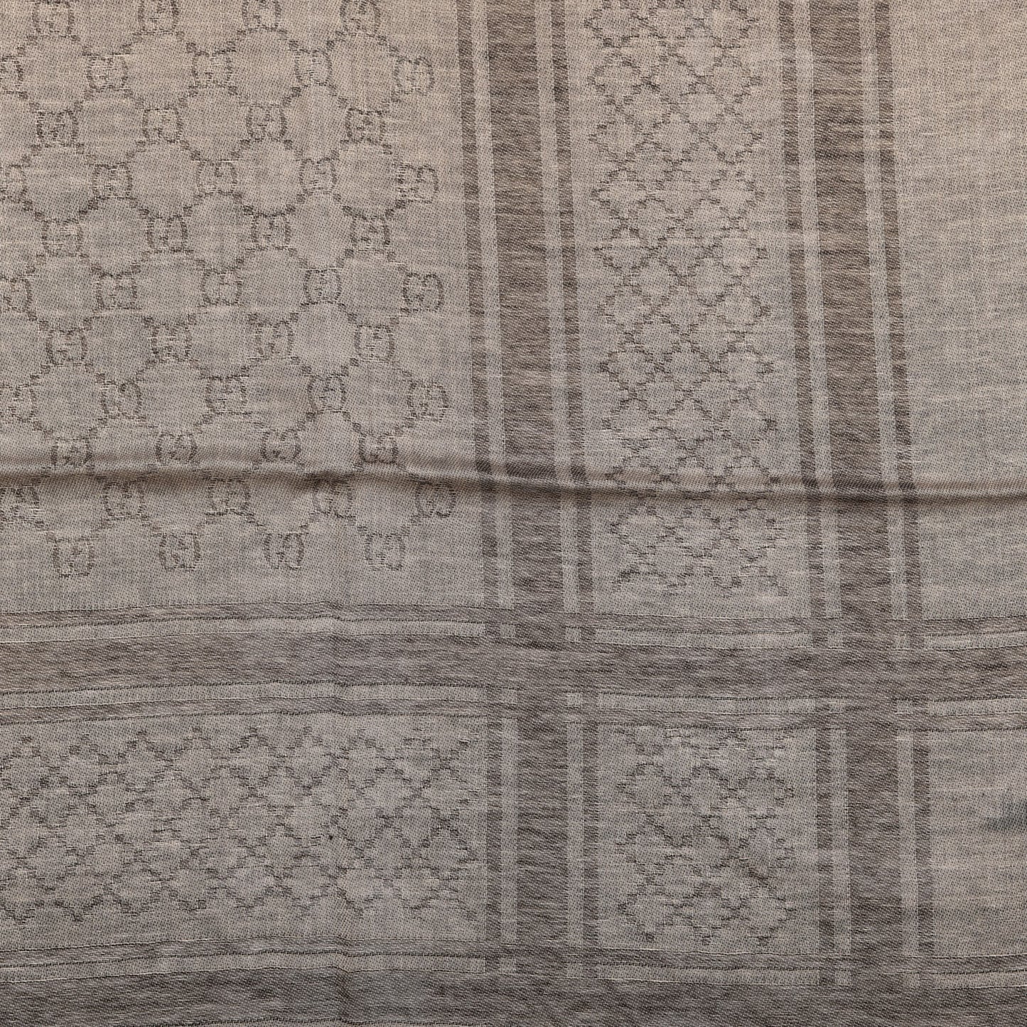 Wool Silk GG Monogram Diamante Plaid Surviee Shawl Beige Dark Brown