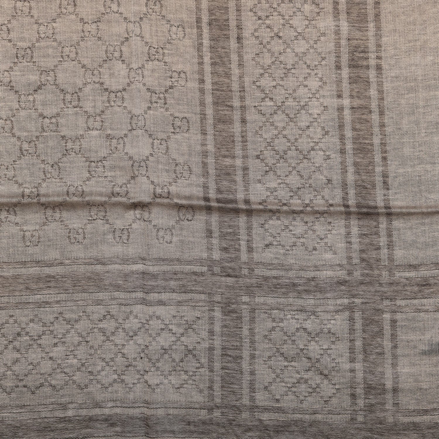 Gucci Wool Silk GG Monogram Diamante Plaid Surviee Shawl Beige Dark Brown 3 of 3