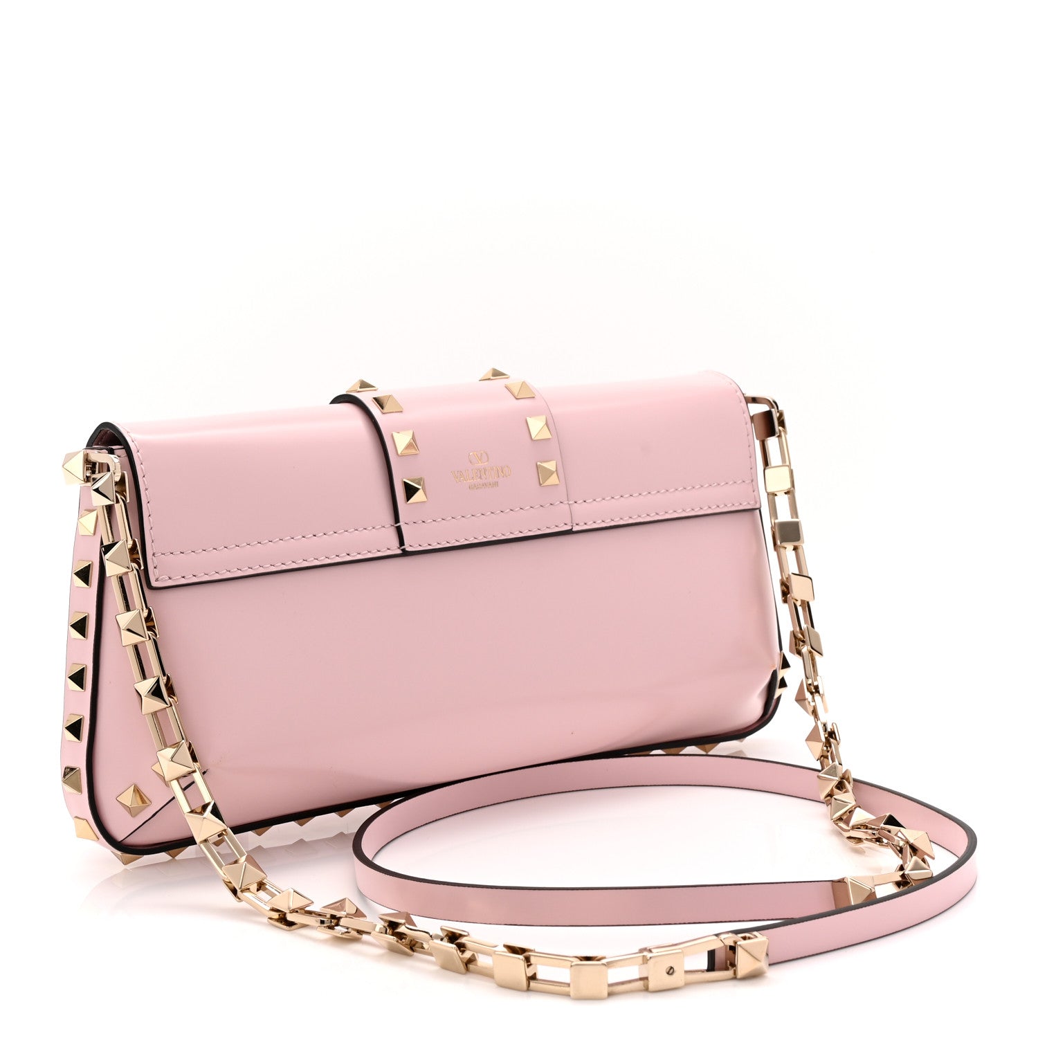Valentino Garavani Brushed Calfskin Rockstud Flip Lock Chain Shoulder Bag Rose Quartz 3 of 10