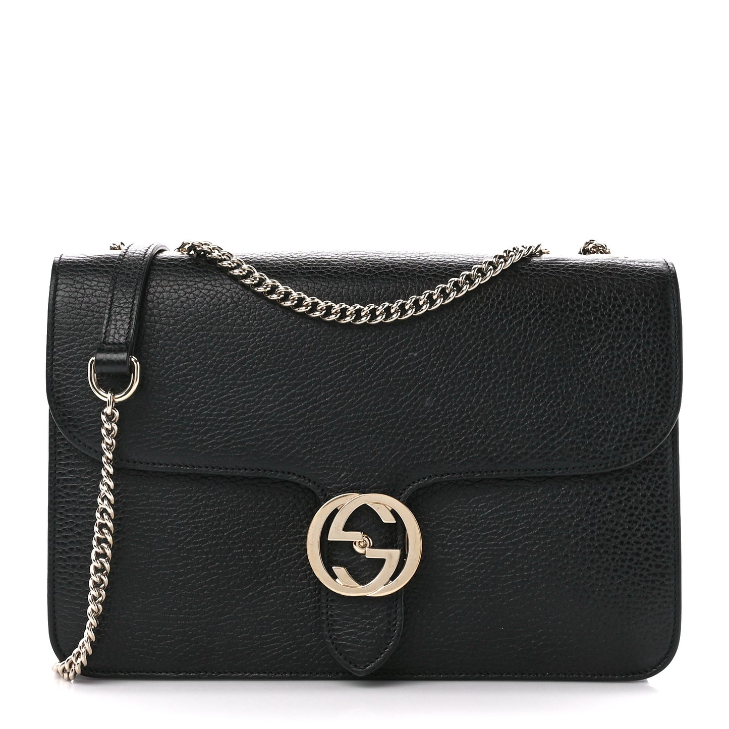 Dollar Calfskin Interlocking G Chain Wallet Black