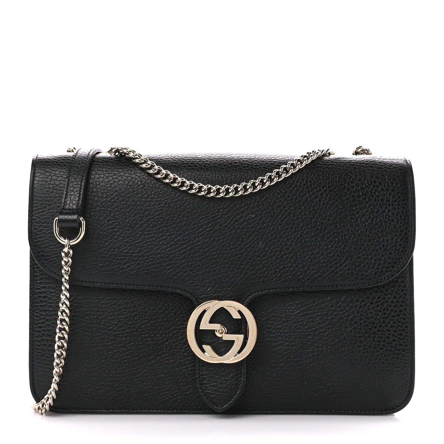 Gucci Dollar Calfskin Interlocking G Chain Wallet Black 1 of 13