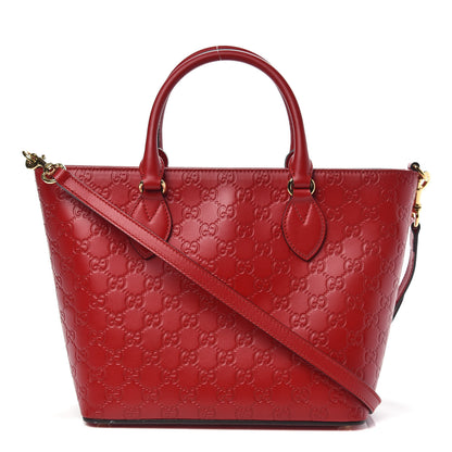 Gucci Guccissima Small Zippered Bucket Tote Hibiscus Red 1 of 12