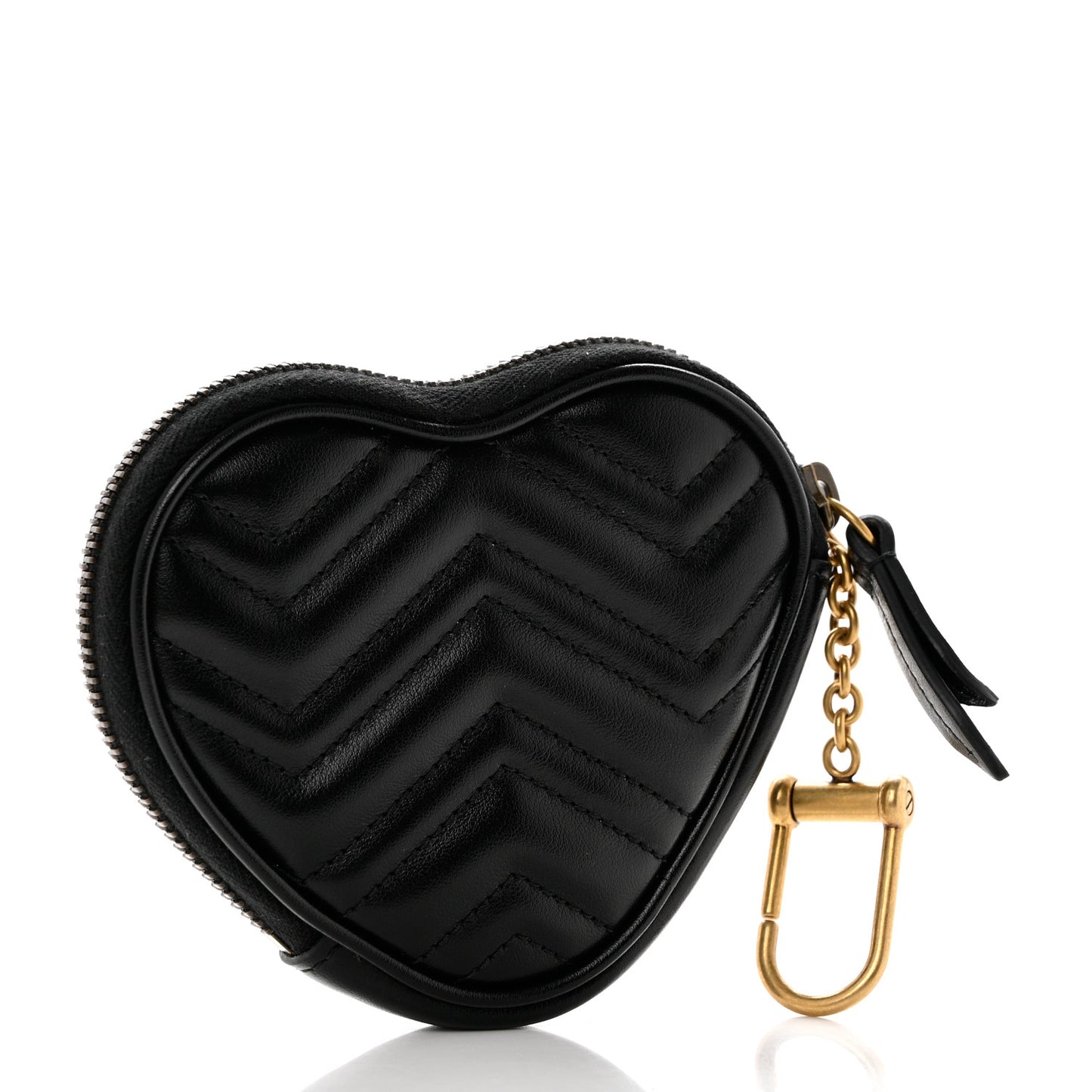 Calfskin Matelasse Chevron GG Marmont Heart Coin Purse Black