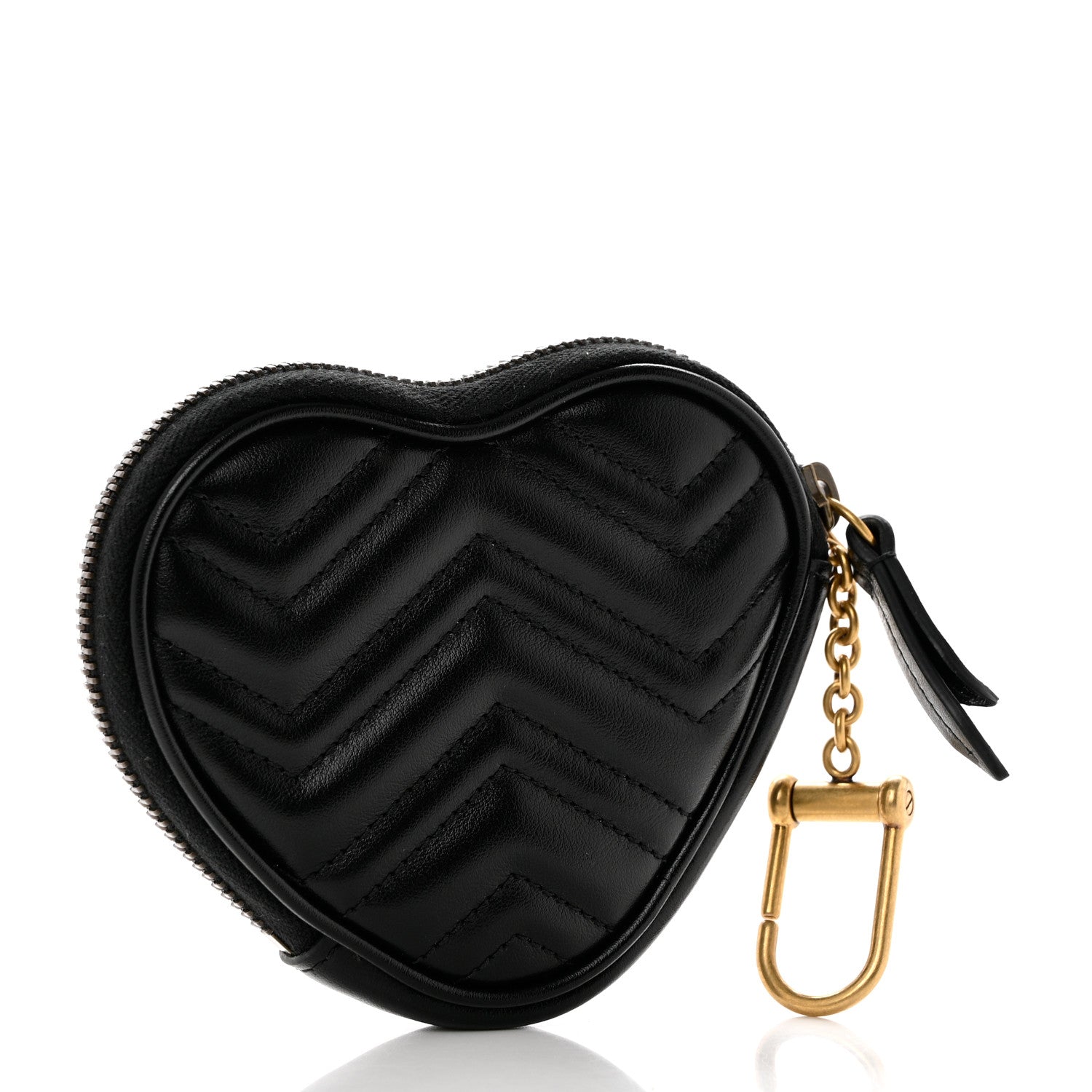 Gucci Calfskin Matelasse Chevron GG Marmont Heart Coin Purse Black 3 of 8
