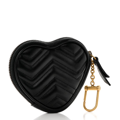Gucci Calfskin Matelasse Chevron GG Marmont Heart Coin Purse Black 3 of 8