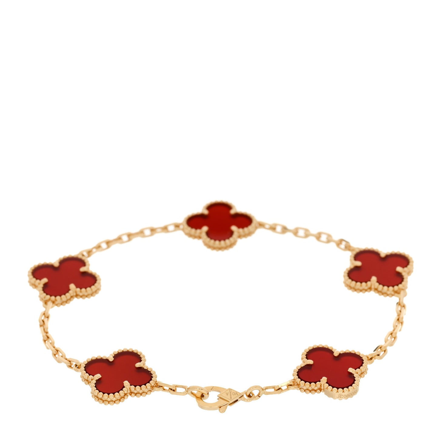 18K Yellow Gold Carnelian 5 Motifs Vintage Alhambra Bracelet