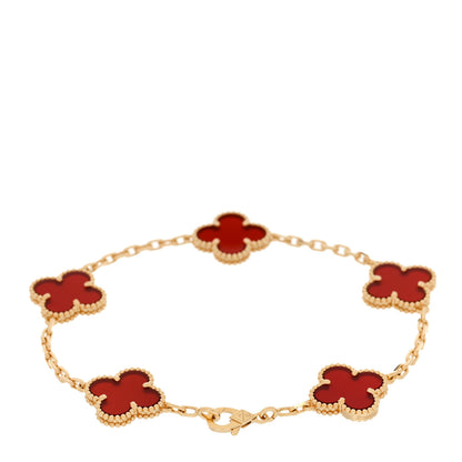 Van Cleef & Arpels 18K Yellow Gold Carnelian 5 Motifs Vintage Alhambra Bracelet 2 of 5