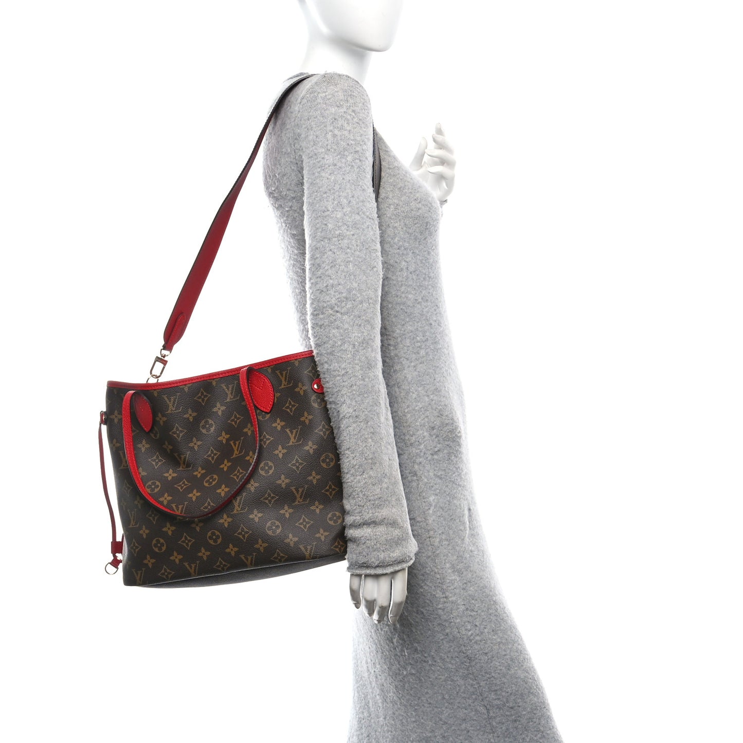 Monogram Inside Out Neverfull Bandouliere MM Sari Red