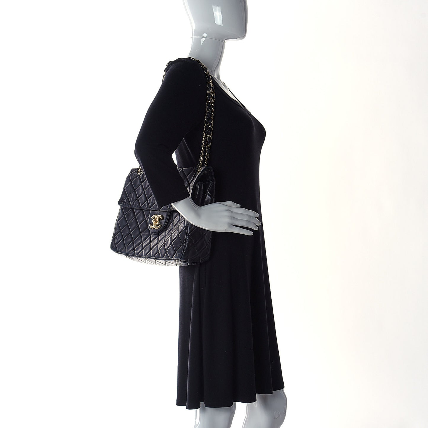 Washed Lambskin Quilted Maxi Single Flap Black