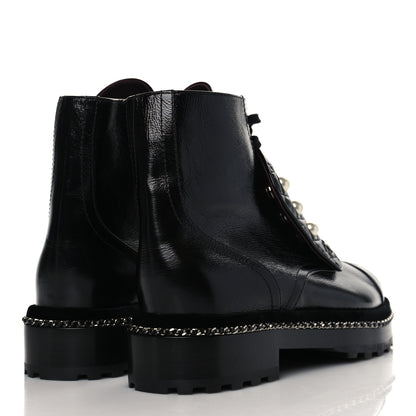 Chanel Crackled Calfskin Velvet Pearl Combat Short Boots 39 Black 4 of 8