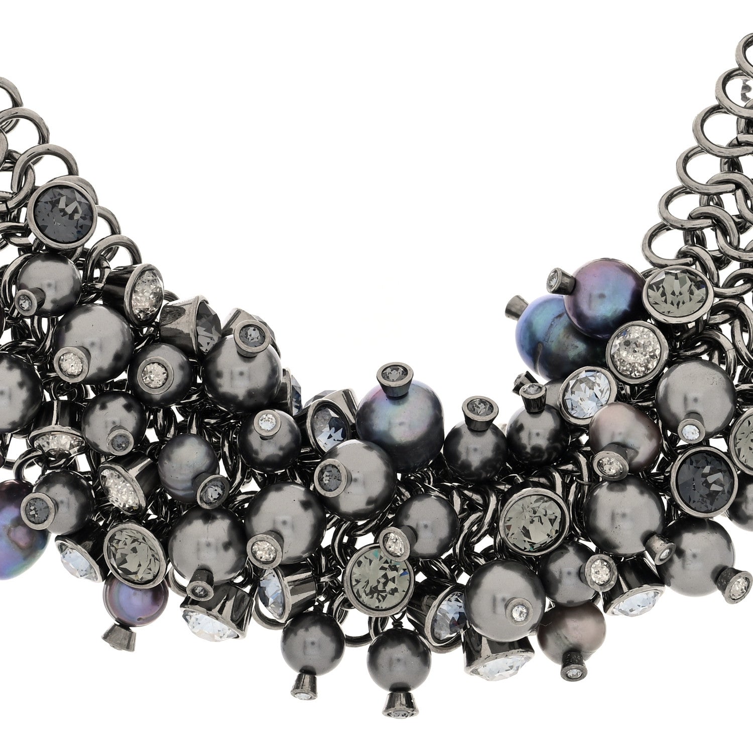 Chanel Pearl Bead Crystal CC Chain Choker Silver Multicolor 1 of 4