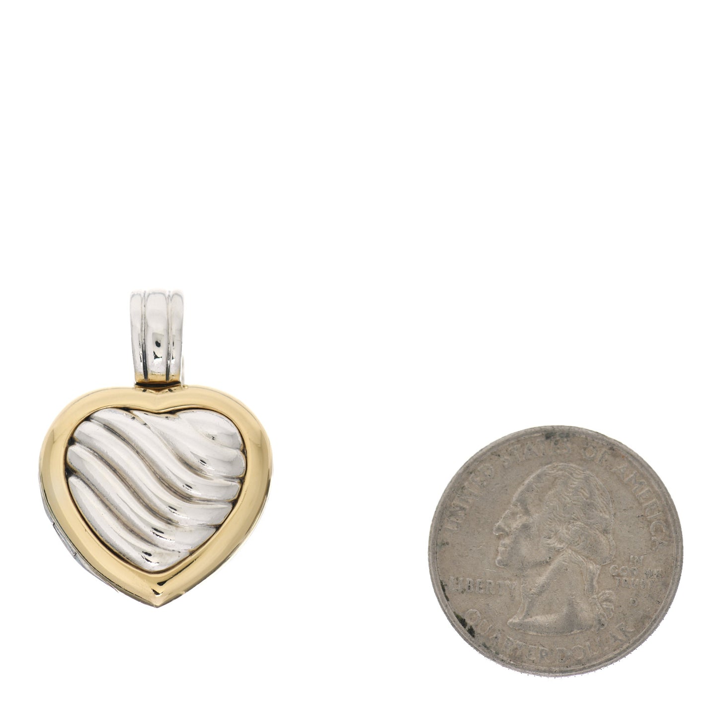 Sterling Silver 18K Yellow Gold Cable Heart Locket Enhancer Pendant