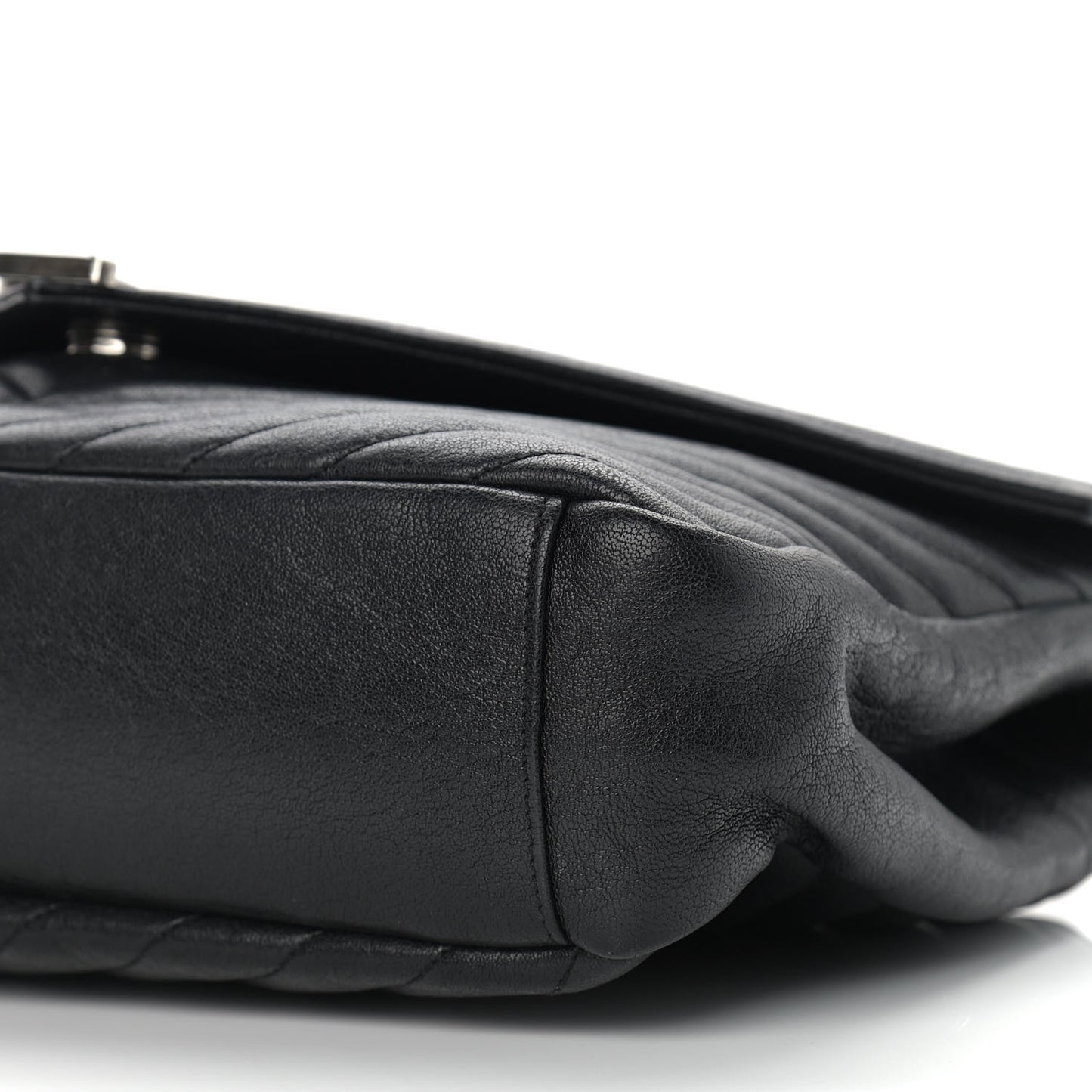 Sheepskin Matelasse Chevron Monogram Large College Satchel Black