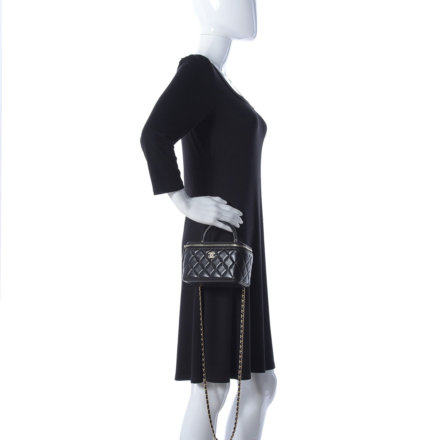 Chanel Lambskin Quilted Small Top Handle Vanity Case With Chain Black 3 of 12