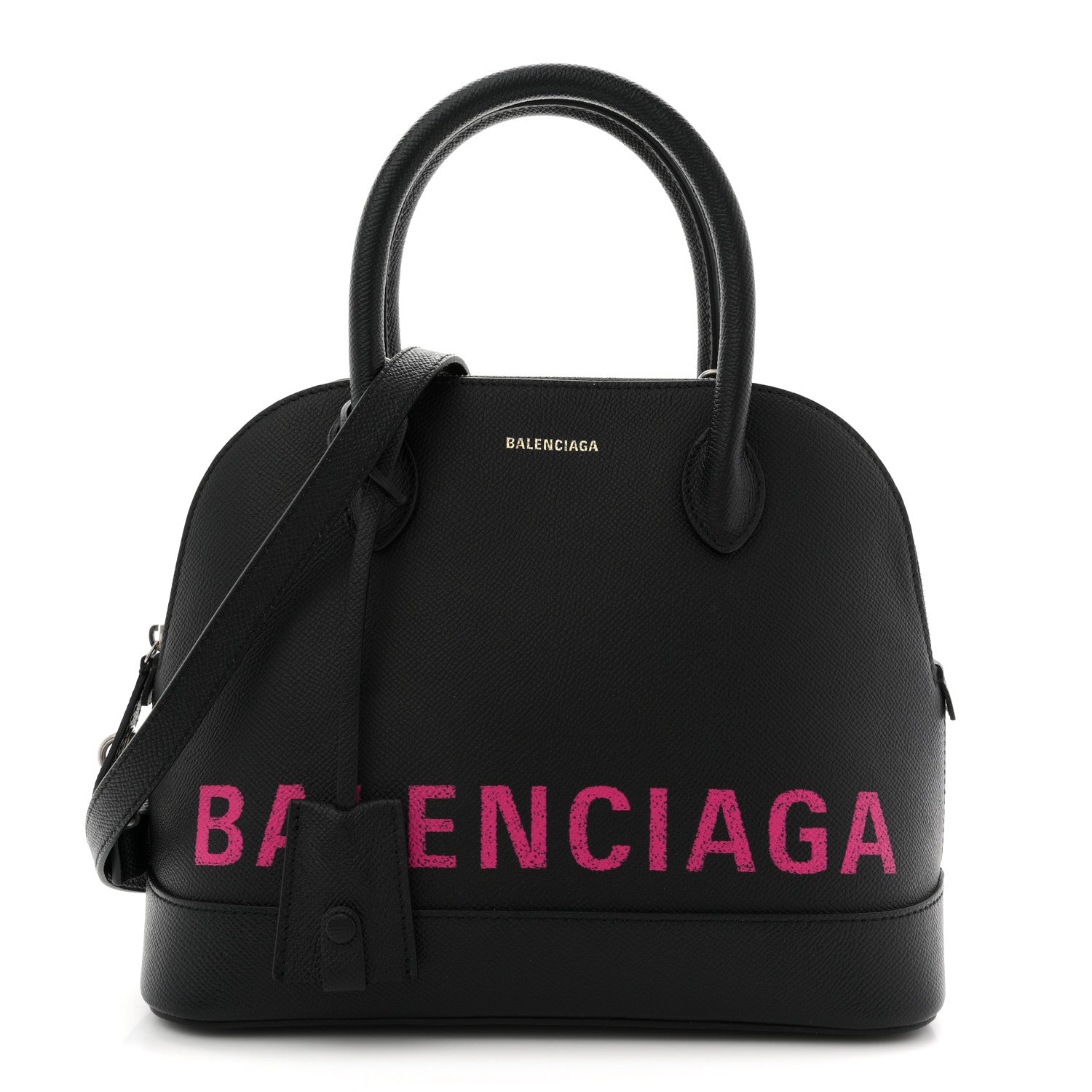Balenciaga Signature Grained Calfskin Logo S Ville Top Handle Bag Black Rose Shocking 1 of 9