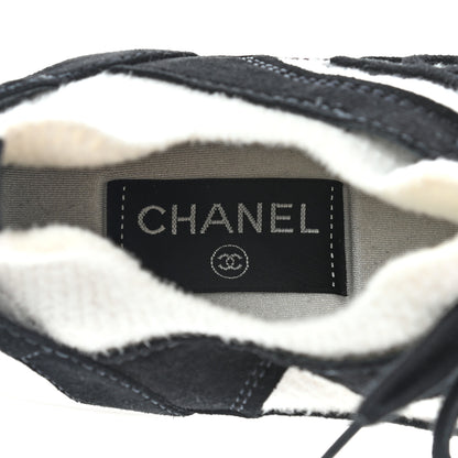 Chanel Fabric Suede Calfskin CC Sneakers 37.5 White Black 6 of 7