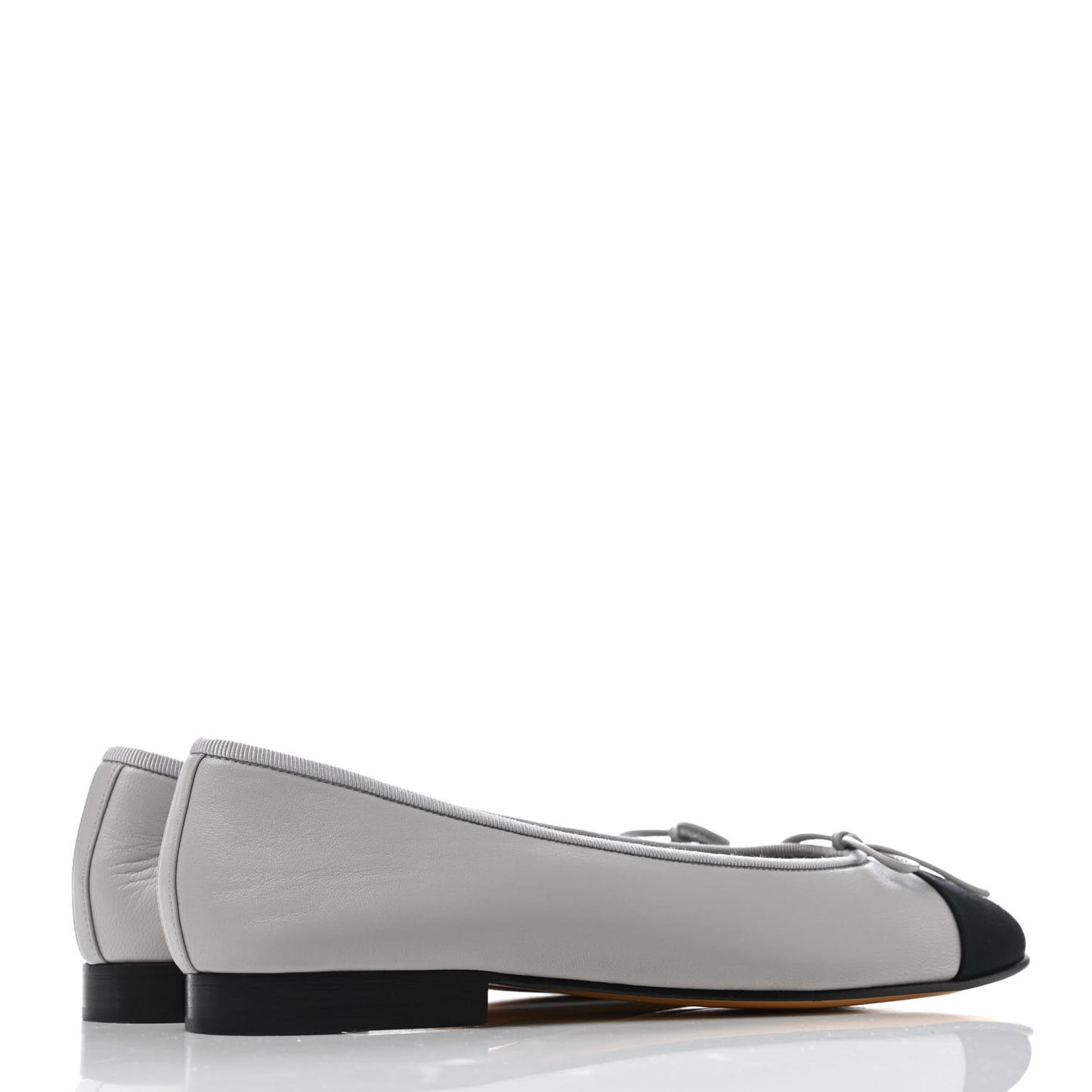 Lambskin Grosgrain Cap Toe CC Ballerina Flats 38.5 Grey Black